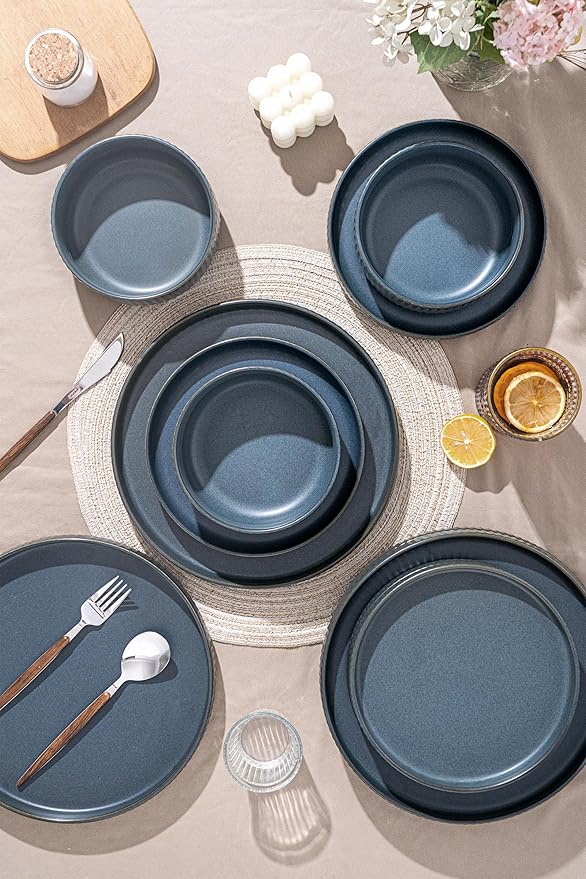 Dinnerware Sets for 6,18 Piece Starry Blue Plates and Bowls Set,Elegant Ceramic Dish Set for Relaxed Dining, Giftable and Dishwasher Safe