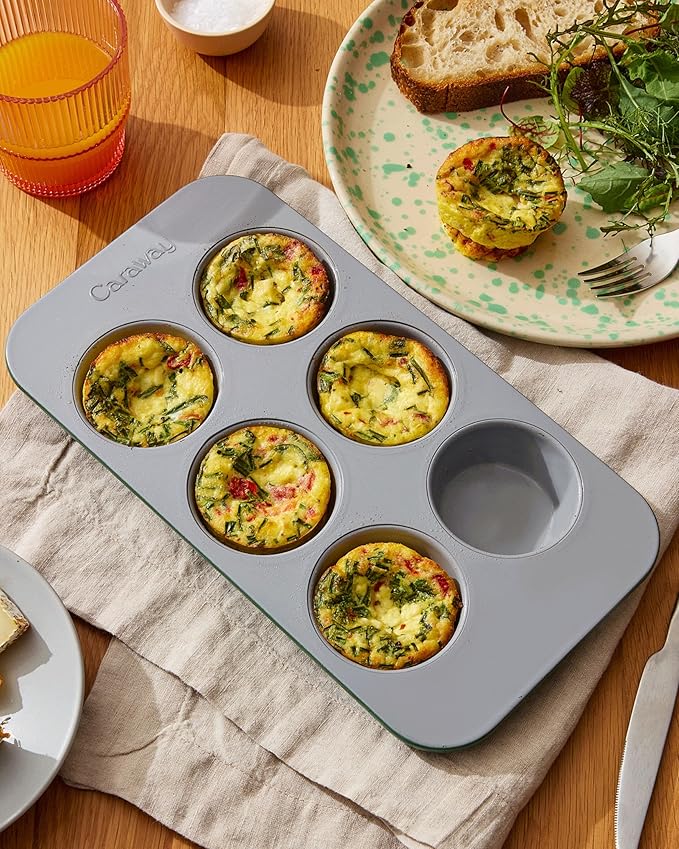Caraway Nonstick Ceramic 6 Cup Muffin Pan – Non-Toxic, PTFE & PFOA Free – Oven Safe – Aluminized Steel Core – Small Muffin Pan for Baking Cupcakes, Muffins & More - Cream