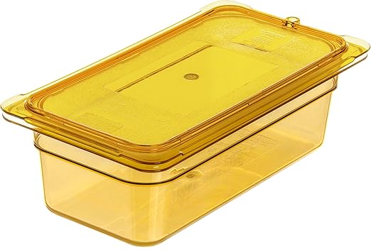 Carlisle FoodService Products StorPlus High-Heat 1/3-Size Food Pan, 4 Deep Food Storage Container with 3.5 Quart Capacity, High Heat Plastic, 1/3 Size, Amber