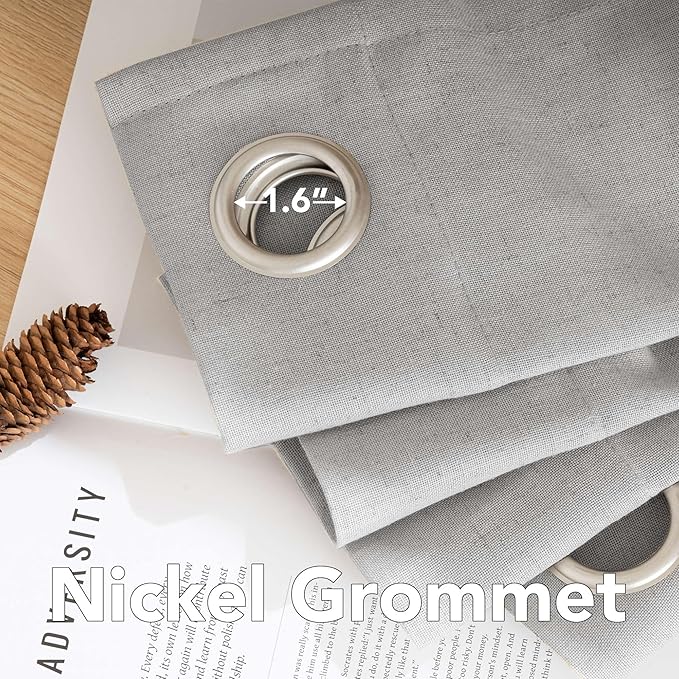 H.VERSAILTEX Nickel Grommet Natural Linen Semi Sheer Blended Airy Curtains for Living Room Home Decor Soft Rich Material Light Filtering Bedroom Drape Panels, Set of 2, 52 x 84 -Inch - Dove Pattern