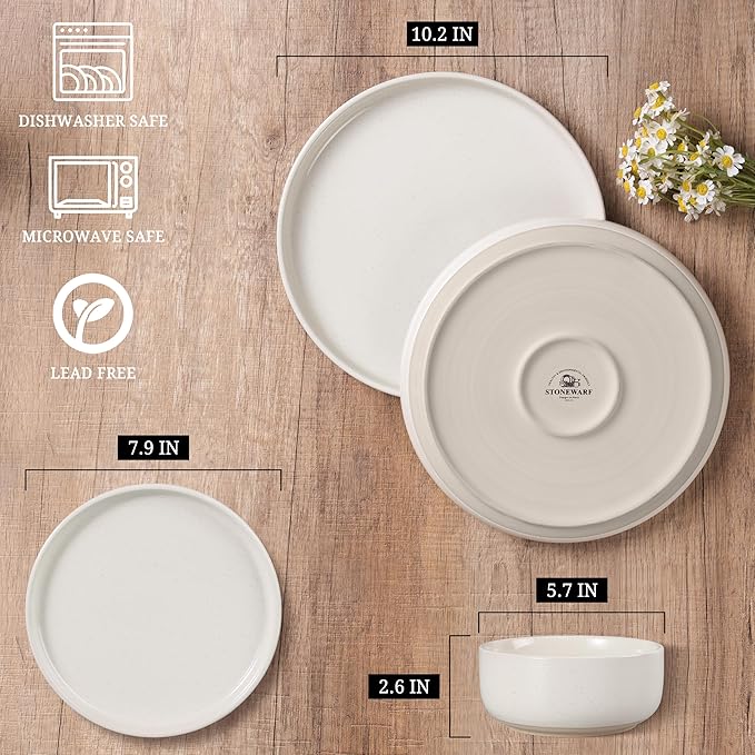 HaWare Stoneware Dinnerware Sets, 12-Piece Plates and Bowls Set for 4, Dishes Set for Home Restaurant, Speckled Multicolor