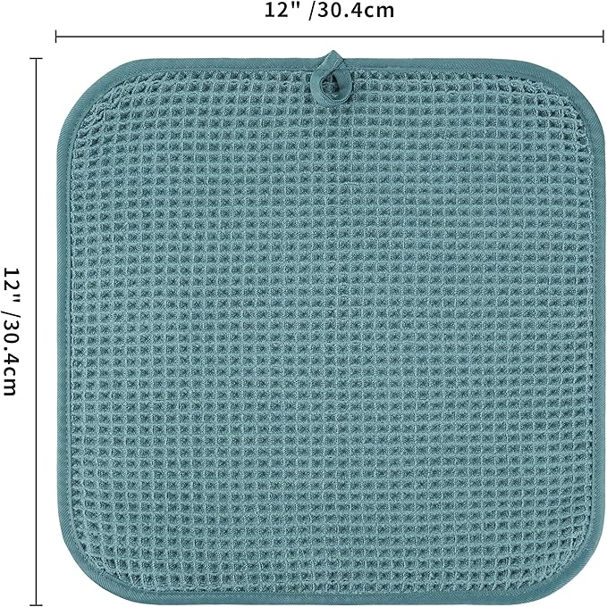 Microfiber Waffle Face Towels, 4 Pieces, Soft, Absorbent, Fast Drying, Lint Free (Green)