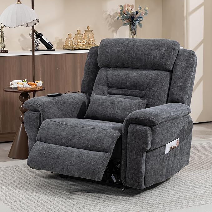 28in Extra Wide Big Man 400lbs Power Lift Recliner Chair for Senior Elderly Adults Lay Flat Lift Recliner with Heat & Massage, Wireless Charging, USB Ports, Cup Holder, Lumbar Pillow