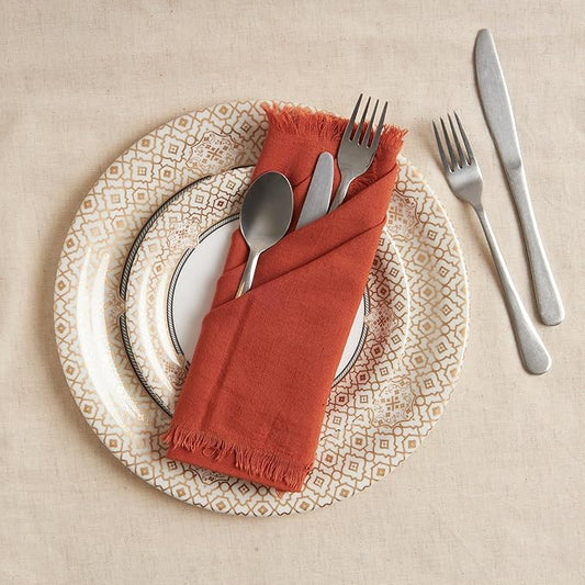 ACCENTHOME Cotton Rust Cotton Linen Napkin Set of 6 18x18 inch Dinner Napkins - Washable Soft Premium Hotel Quality Reusable Napkins Perfect Table Napkins for Family Dinners, Weddings & Everyday Use