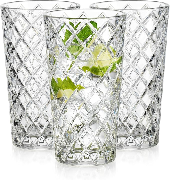 Glaver's Glasses Set. Glass for Cocktail Bourbon Rock Glasses,Bar Glass for Scotch Tequlia Rum. Diamond Cut. Gift for him (Set of 10 (14oz))