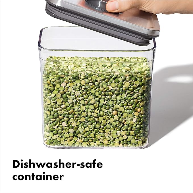 OXO Steel POP Container Short Rectangle- 1.7 Qt for Brown Sugar, Dried Beans and More,Grey