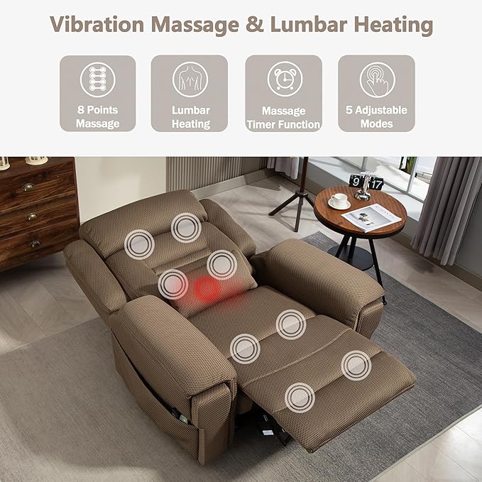 28in Extra Wide Big Man 400lbs Power Lift Recliner Chair for Senior Elderly Adults Lay Flat Lift Recliner with Heat & Massage, Wireless Charging, USB Ports, Cup Holder, Lumbar Pillow