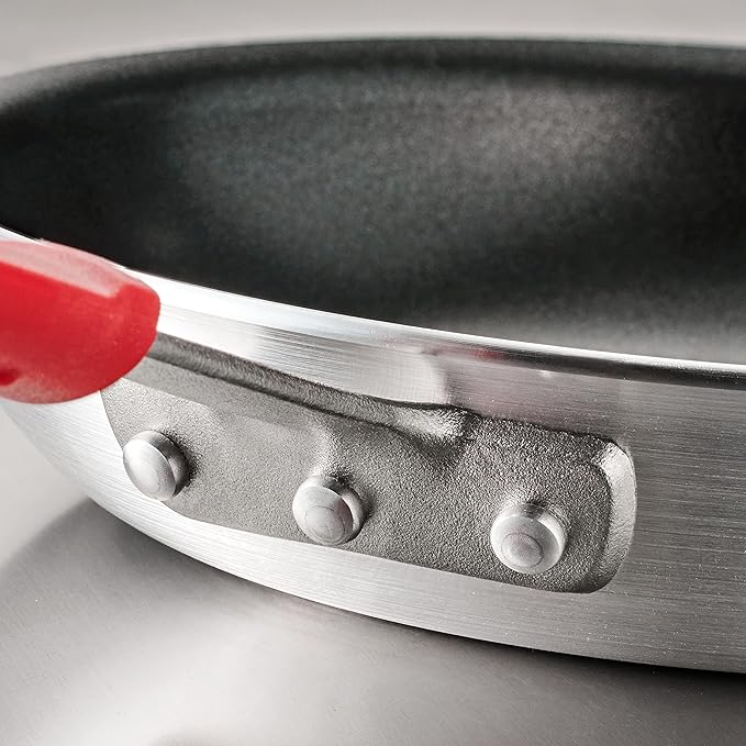 Tramontina Professional 10-Inch Non Stick Frying Pan, Heavy-Gauge Aluminum Skillet with Reinforced Nonstick Coating, Red Handle, Dishwasher and Oven Safe