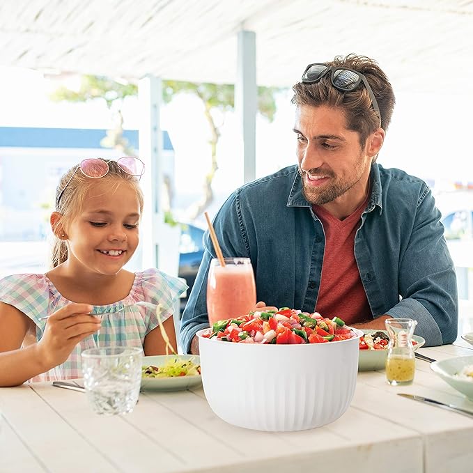 Oggi Prep, Store & Serve Plastic Bowl w/See-Thru Lid- Dishwasher, Microwave & Freezer Safe, (1.4 qt) Blue w/Dk Blue Lid