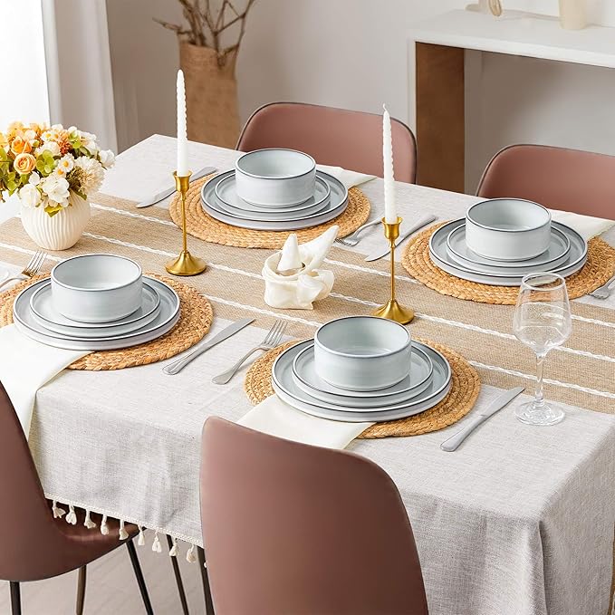 LIANYU Plates and Bowls Dinnerware Sets for 8, 24 Piece Stoneware Tableware Dishes Set Includes Dinner Dessert Plate Cereal Bowl, Rustic Terracotta Underside, Dishwasher & Microwave Safe, Lucent White