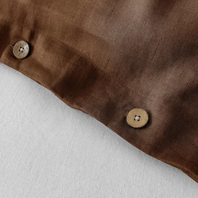 EVERLY 100% Pure Linen Duvet Cover Set King Size 104X90Inch 3pcs (1 Duvet Cover,2 Pillowcases) Soft and Breathable for All Season with Coconut Button Closure, Suitable for Hot Sleepers-Chocolate