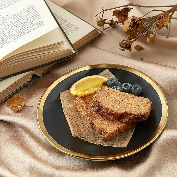 Black Luxury Plates and Bowls Sets, 12 Piece Porcelain Dinnerware Sets Service for 4, Modern Dinner Plates Set, Gold Rim Dish Set for Wedding Anniversary Birthday