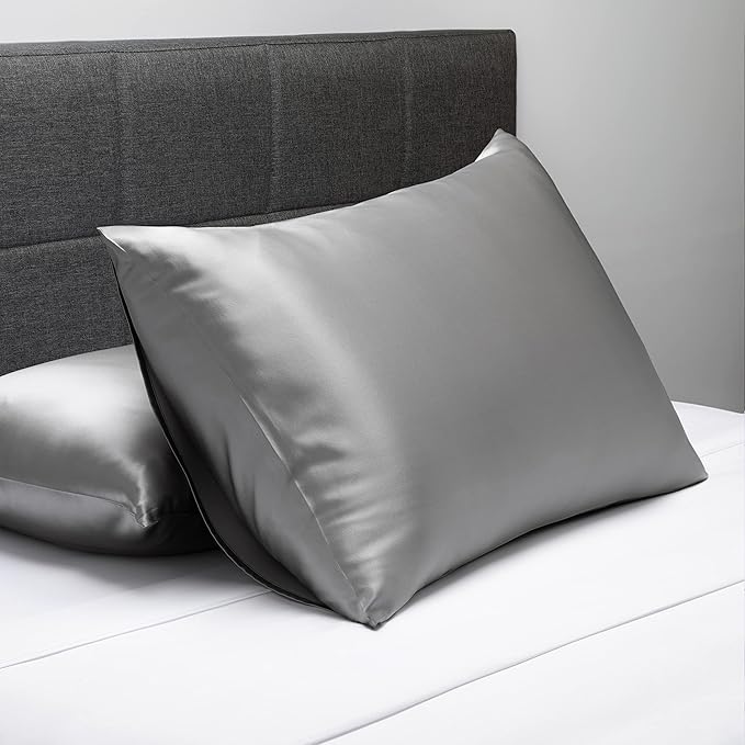 Fishers Finery 30mm 100% Pure Mulberry Silk Pillowcase 2 Pack, Quality Tested (Silver, Standard, 2 Pack)