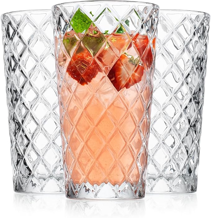 Glaver's Glasses Set. Glass for Cocktail Bourbon Rock Glasses,Bar Glass for Scotch Tequlia Rum. Diamond Cut. Gift for him (Set of 10 (14oz))