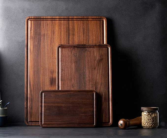 AZRHOM Walnut Wood Cutting Board, 12x8in Small Wooden Chopping Boards with Deep Juice Groove and Side Handle, Thick Butcher Block for Kitchen Meat Cheese Gift for Wife Mom Gift Box