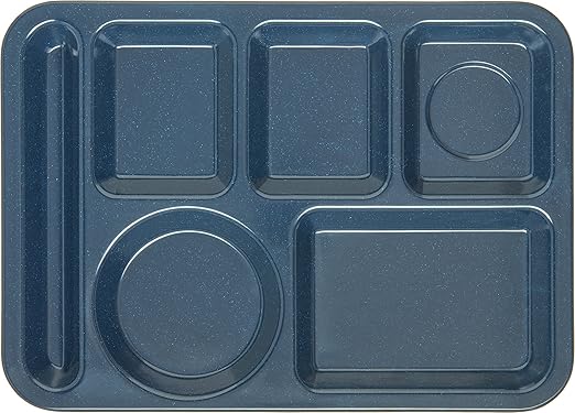 Carlisle FoodService Products Plastic Meal Tray Left-Handed Heavyweight Lunch Tray with 6-Compartments for Schools, Cafeterias, and Dining Halls, Melamine, 14 x 10 Inches, Café Blue