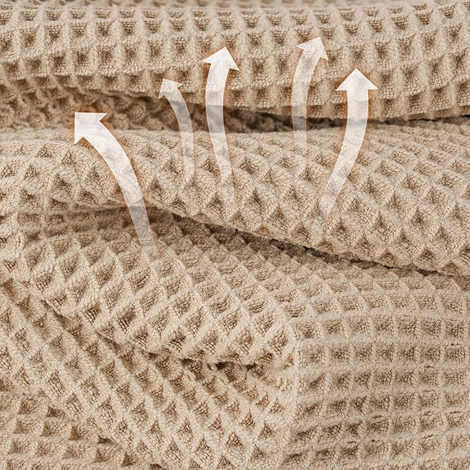 Microfiber Waffle Face Towels, 4 Pieces, Soft, Absorbent, Fast Drying, Lint Free (Beige)