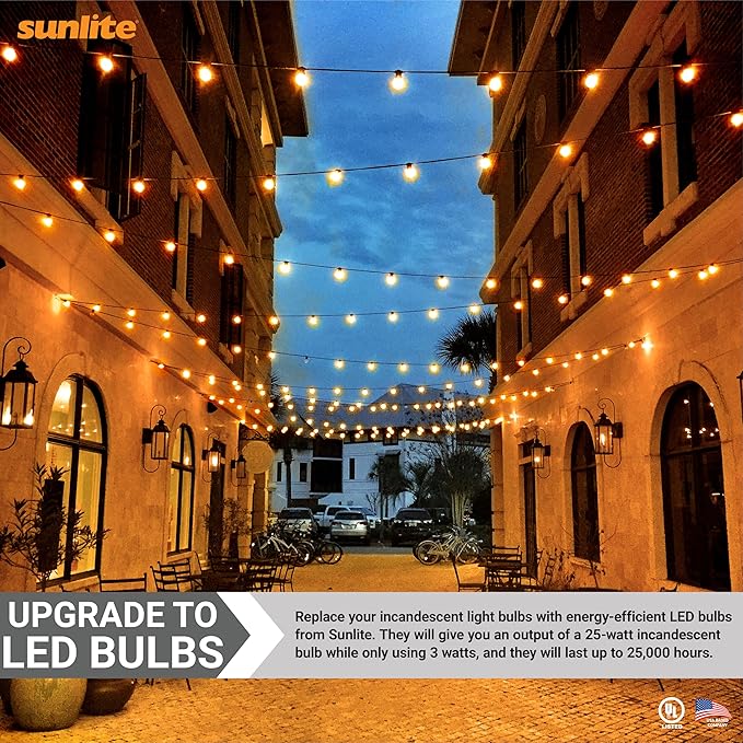 Sunlite 40472 LED A19 Colored Light Bulb, 3 Watts (25w Equivalent), E26 Medium Base, Non-Dimmable, UL Listed, Party Decoration, Holiday Lighting, 6 Count, Amber