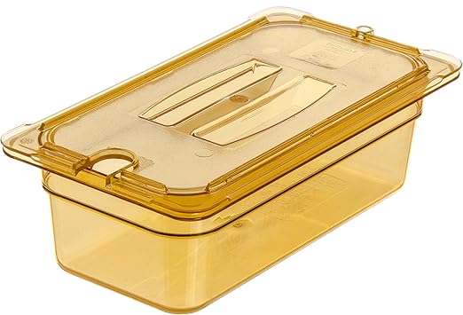 Carlisle FoodService Products StorPlus High-Heat 1/3-Size Food Pan, 4 Deep Food Storage Container with 3.5 Quart Capacity, High Heat Plastic, 1/3 Size, Amber