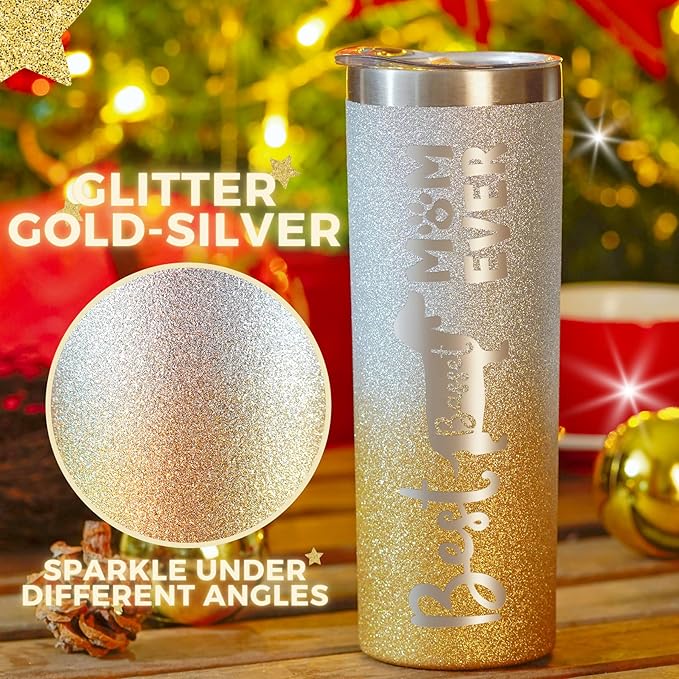 Onebttl Basset Hound Gifts, Gifts for Basset Mom on National Hug Your Hound Day, Birthday and Christmas, 20 oz Insulated Stainless Steel Tumbler - Best Basset Mom Ever Golden Glitter