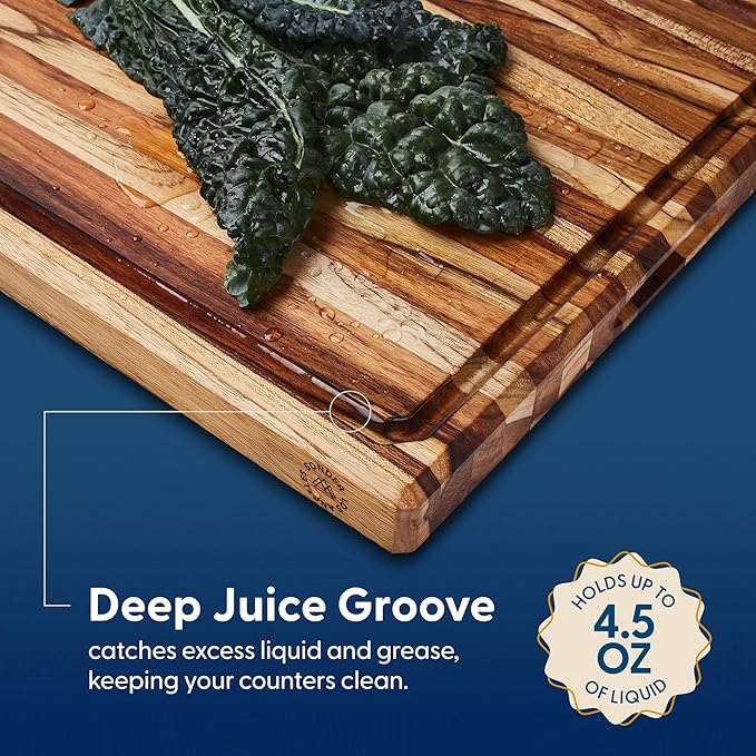 Sonder Los Angeles, XL Thick Teak Wood Cutting Board for Kitchen with Juice Groove, Sorting Compartments, Charcuterie Cheese Board 20x15x1.5 in (Gift Box Included)