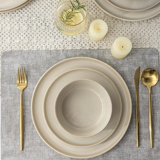 AmorArc Stoneware Dinnerware Sets,Round Reactive Glaze Plates and Bowls Set,Highly Scratch Resistant | Dishwasher & Microwave Safe,Dishes Service for 6 (18pc)