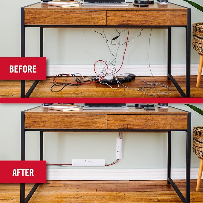 VELCRO Brand Cable Sleeves. Organize Messy Wires on Desk, Behind TV or Game Console. 16-Inch (2x8in) White. Removable Adhesive Mounts to Smooth Surfaces