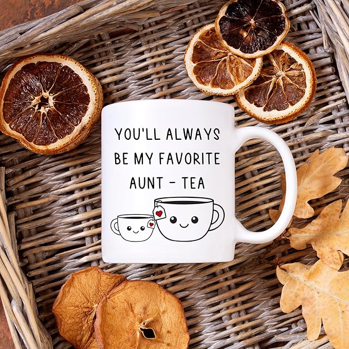 Christmas Gifts For Aunt, Auntie My Favorite Aunt-tea Cup, Funny Best Aunty Mug 11oz - Perfect Birthday, Christmas For Auntie From Niece, Nephew