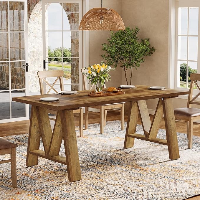 Tribesigns 63-Inch Dining Table for 4-6, Farmhouse Wooden Kitchen Table with Sturdy Legs, Rustic Rectangular Wooden Dinner Table for Home Dining Room (Rustic Brown)