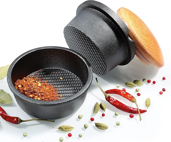 Zassenhaus Cast Iron Spice Grinder Set with Beech Wood Lid, Spice Mill, Herb and Seed Grinder, Black, XL, 5.4" Diameter