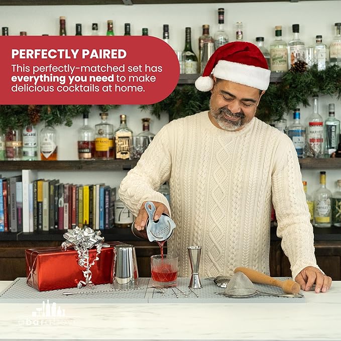 A Bar Above 14-Piece Stainless Steel Bartender Kit, Premium Professional Barware Set for Home Bars and Mixologists, Includes Cocktail Shaker, Jigger, Spoon, Strainers, Muddler, Picks, and More