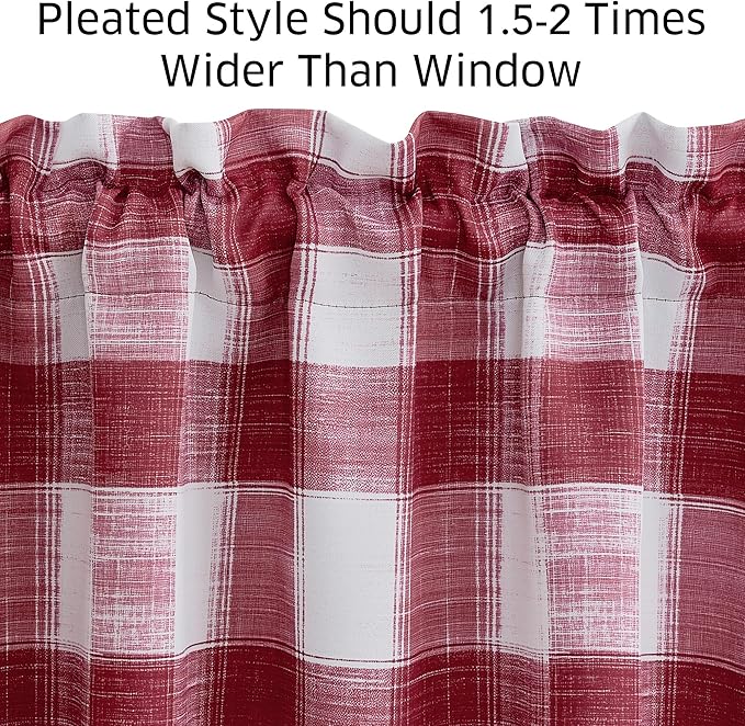NICETOWN Christmas Plaid Valances for Kitchen, Farmhouse Style Rod Pocket Red Holiday Curtains 18 Inch Length, Xmas Window Treatments Tiers for Living Room, 52 x 18 inch, 1 Pair, Red & White