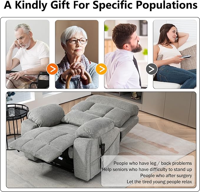 Dual Motor Power Lift Recliner Chair with Massage Heating for Adults Elderly, Electric Lift Chairs Lay Flat Recliners, Infinite Position, 2 Hidden Cup Holders