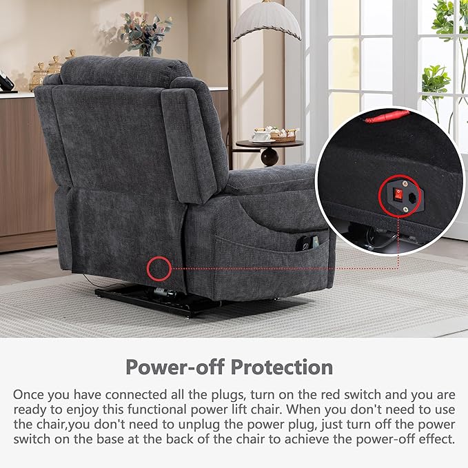 28in Extra Wide Big Man 400lbs Power Lift Recliner Chair for Senior Elderly Adults Lay Flat Lift Recliner with Heat & Massage, Wireless Charging, USB Ports, Cup Holder, Lumbar Pillow