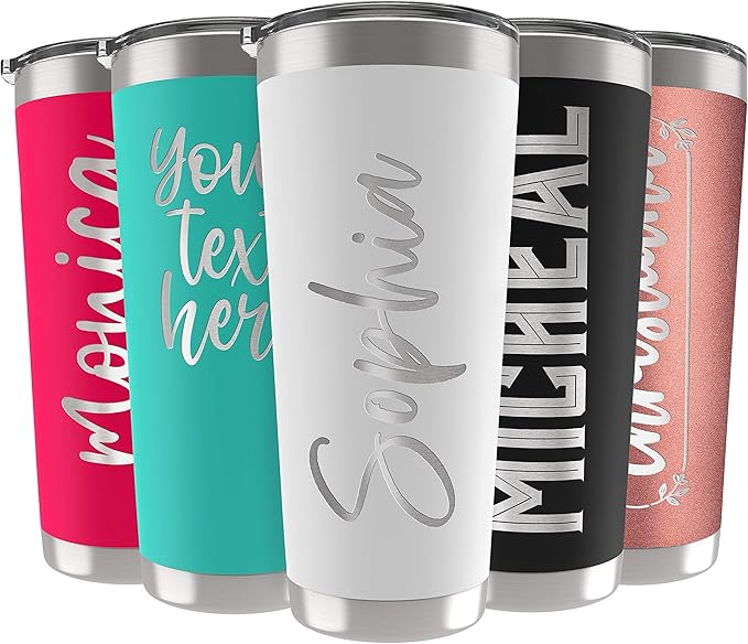 Updated, Personalized Tumblers, Stainless Steel 30 oz Tumbler w/Lid |13 Designs| Personalized Cups Double Walled Insulated Coffee Cup for Travel, Fitness | Hot & Cold Drink Use - White
