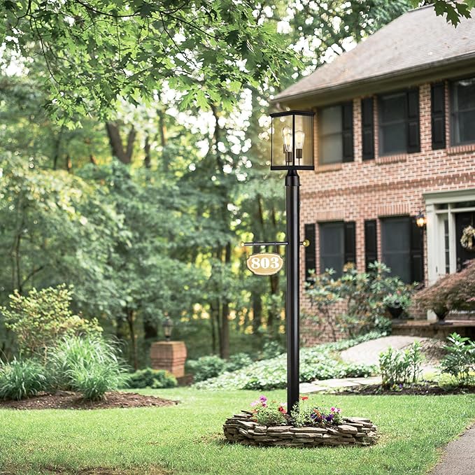 Mayfield Outdoor Lights with Clear Glass, Modern Post Lights – Backyard Lights for Patio, Driveway, Garden, and Porches, Decorative Lamp in Black, Design House 589200-BLK