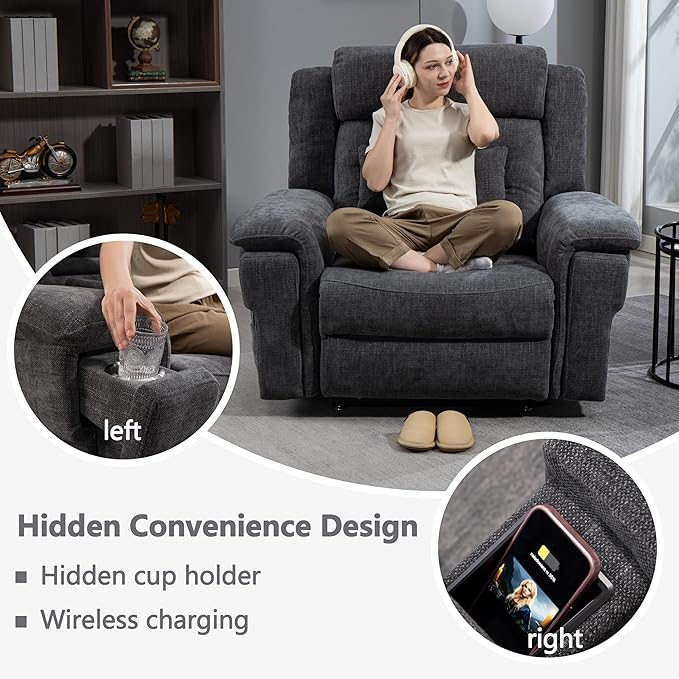 28in Extra Wide Big Man 400lbs Power Lift Recliner Chair for Senior Elderly Adults Lay Flat Lift Recliner with Heat & Massage, Wireless Charging, USB Ports, Cup Holder, Lumbar Pillow