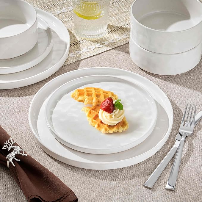 Herogo 18 Pieces Plates and Bowls Sets for 6, Stoneware Dinnerware Set for Kitchen, Ceramic Dinner Dishware, Dishwasher & Microwave Safe, Speckled White