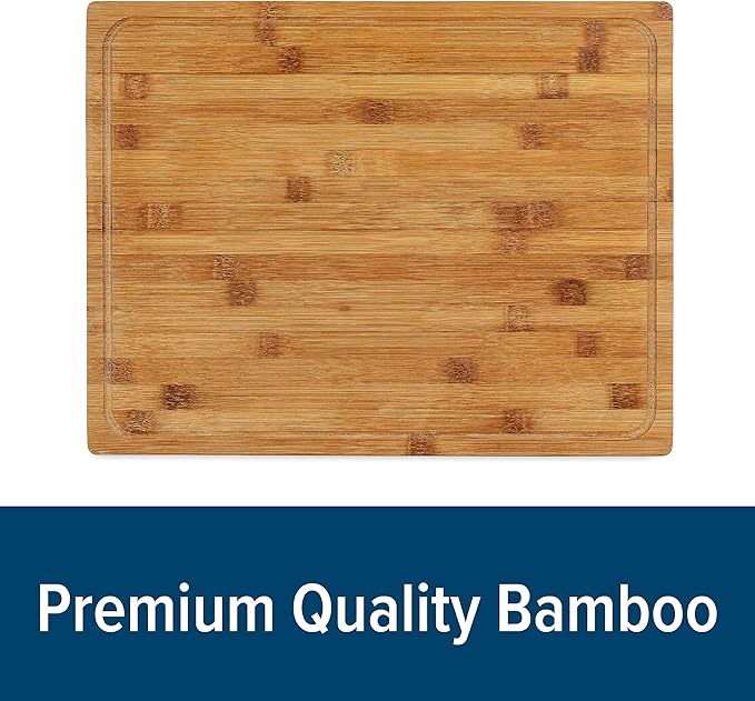 Camco Bamboo Cutting Board with Counter Edge | Perfect for Vegetables, Fruits, Meats, and Cheeses | Measures 18-inches x 14-inches x 1-3/4-inches (43545), Brown