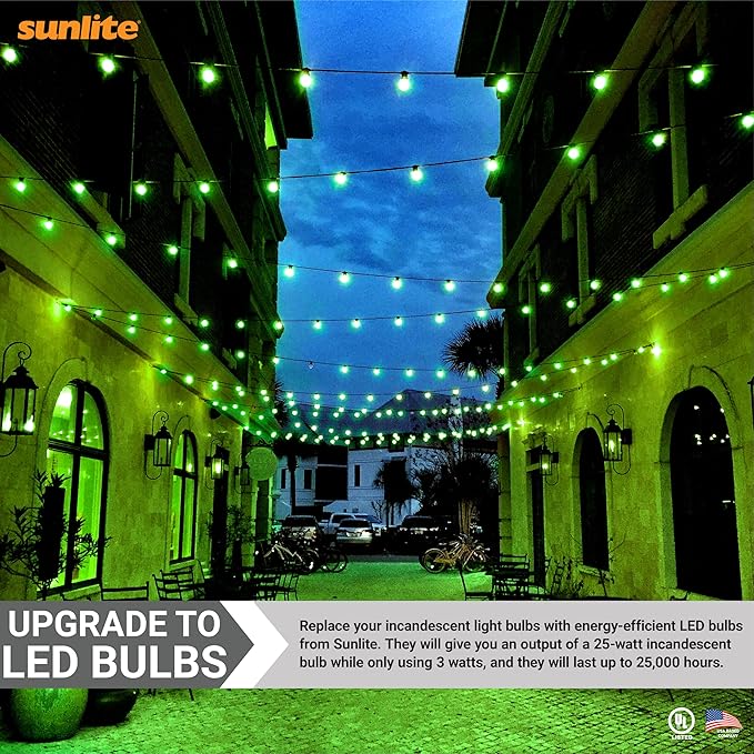 Sunlite 40469 LED A19 Colored Light Bulb, 3 Watts (25w Equivalent), E26 Medium Base, Non-Dimmable, UL Listed, Party Decoration, Holiday Lighting, 6 Count, Green