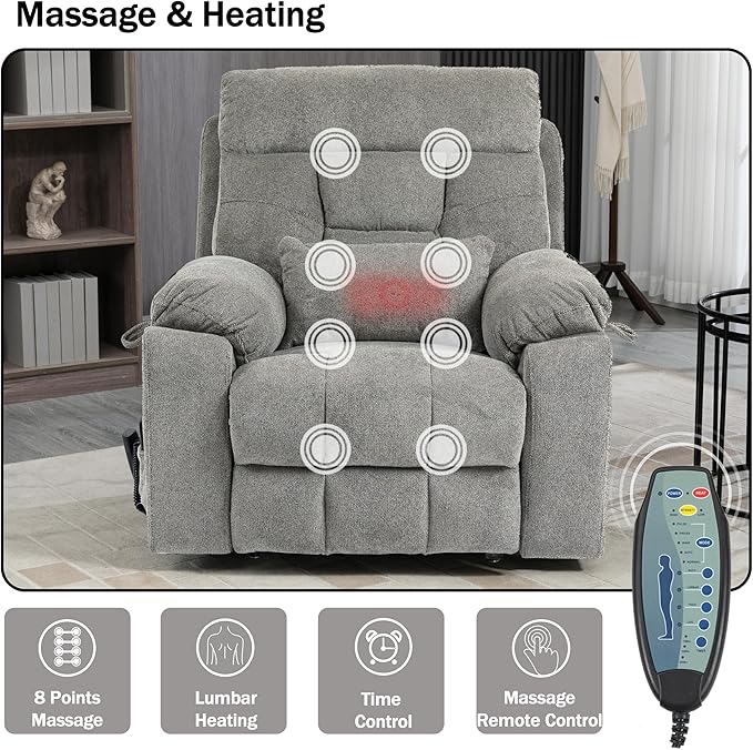 Dual Motor Power Lift Recliner Chair with Massage Heating for Adults Elderly, Electric Lift Chairs Lay Flat Recliners, Infinite Position, 2 Hidden Cup Holders