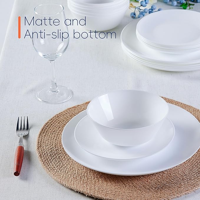Dinnerware Sets for 6, LaGlint 18 Pieces Opal Glass Plates and Bowls Set, Dishwasher and Microwave Safe Dish Dinning Ware, Chip and Scratch Resistant Dishware White