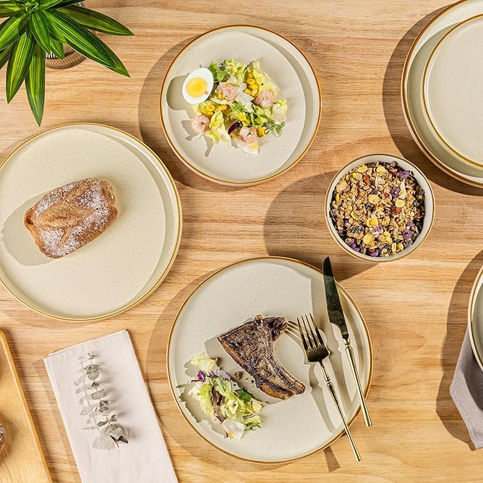 AmorArc Stoneware Dinnerware Sets for 8,Reactive Ceramic Plates and Bowls Set,Highly Chip and Crack Resistant | Dishwasher & Microwave Safe | Round Dishes Set Service for 8 (24pc)