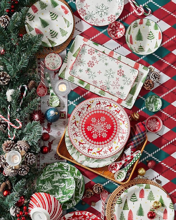 Christmas Soup Bowls, 23 Oz Cereal Bowl Set for Kitchen, Deep Ceramic Bowls for Salad, Dessert, Pasta, Ice Cream, Dishwasher and Microwave Safe, Set of 6