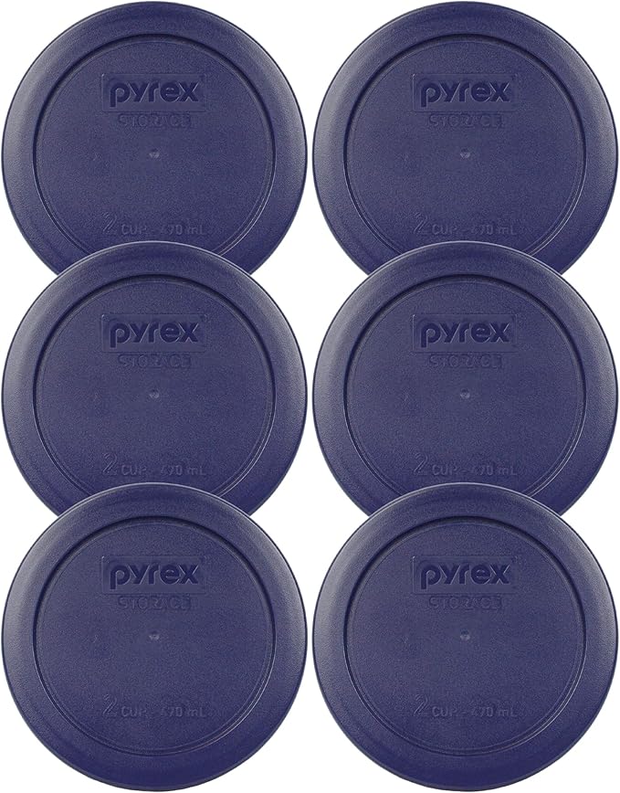 Pyrex Bundle - 6 Items: 7200-PC 2-Cup Blue Plastic Food Storage Lids