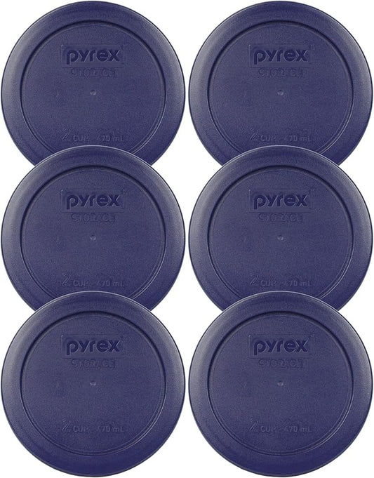 Pyrex Bundle - 6 Items: 7200-PC 2-Cup Blue Plastic Food Storage Lids