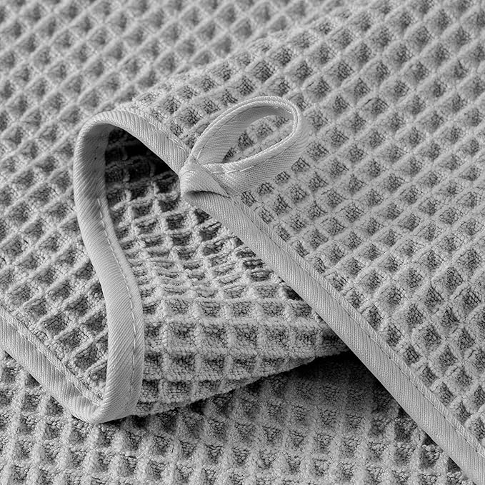 Microfiber Waffle Face Towels, 4 Pieces, Soft, Absorbent, Fast Drying, Lint Free (Silver)