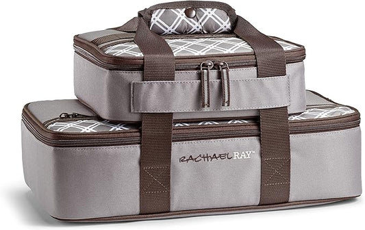 Rachael Ray Lugger Duo, Insulated Casserole Carrier for Hot or Cold Food, Thermal Lasanga Lugger Tote for Pockluck, Parties, Picnic, and Cookouts, Fits 9" x 13" Baking Dish, Sea Salt Grey