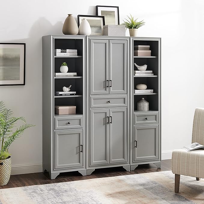 Crosley Furniture Tara 3-Piece Pantry Storage Cabinet Set with Shelves, Kitchen, Dining, or Laundry Room, Distressed Gray