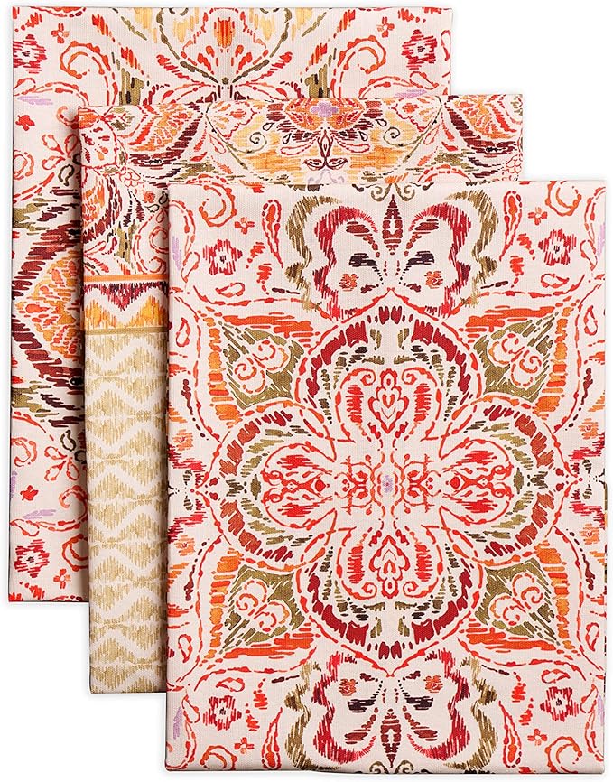 Maison d' Hermine Kitchen Towels Set of 3 100% Cotton 20" x 27.5" Reusable Cloth Tea Dish Towels Absorbent with Hanging Loop for Kitchen Dining Thanksgiving Christmas Decorations (Damask)